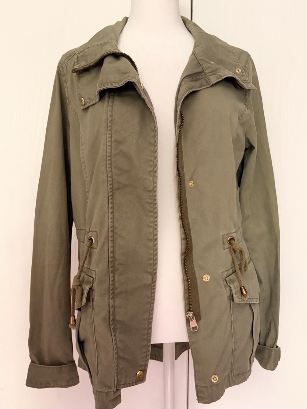 H&M Olive Utility Jacket with Drawcord Waist